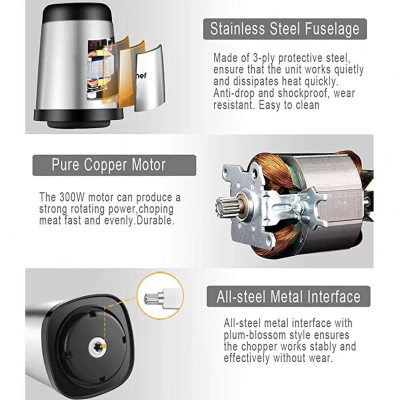 Mini Processador Elétrico 110V – Pique e Moa Carnes, Alho e Muito Mais com Facilidade!✅