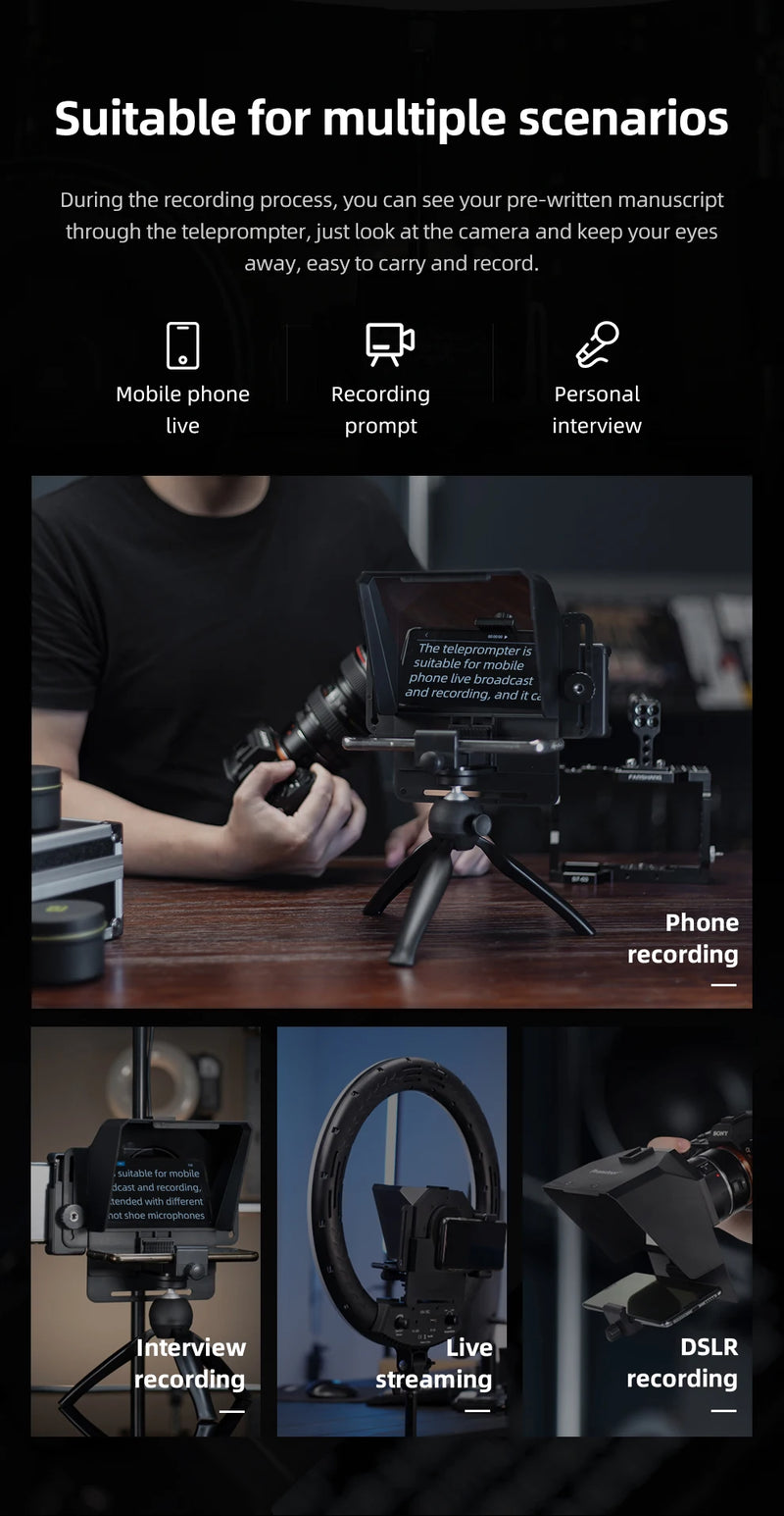 Teleprompter para Smartphones e DSLRs com Controle Remoto