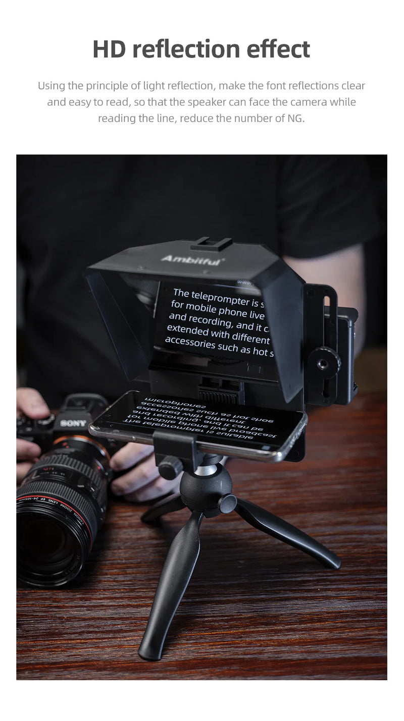 Teleprompter para Smartphones e DSLRs com Controle Remoto