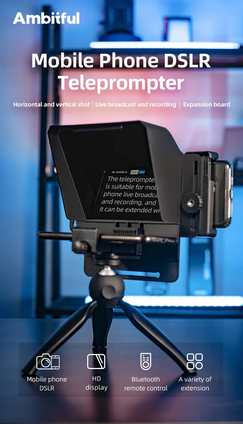 Teleprompter para Smartphones e DSLRs com Controle Remoto